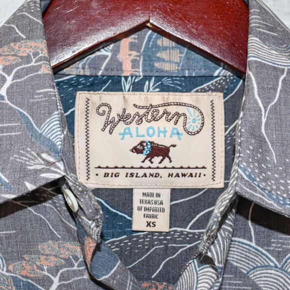 Western Aloha Men's Cowboy Snap button shirt Grey Print size XS - Picture 2 of 8